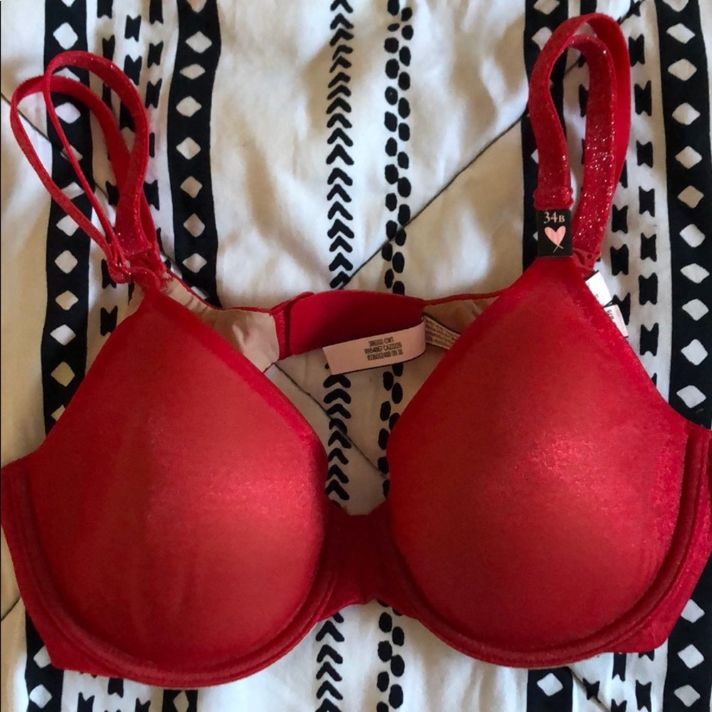 Red/beige VS bra, 34B. Lined perfect coverage.